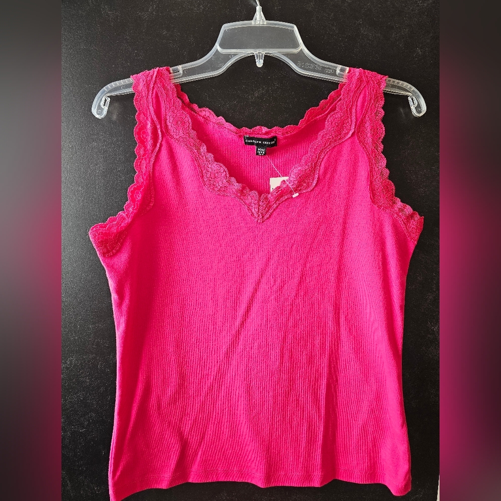 NWT Carolyn Taylor Lace Trim Hot Pink Tank Top size M